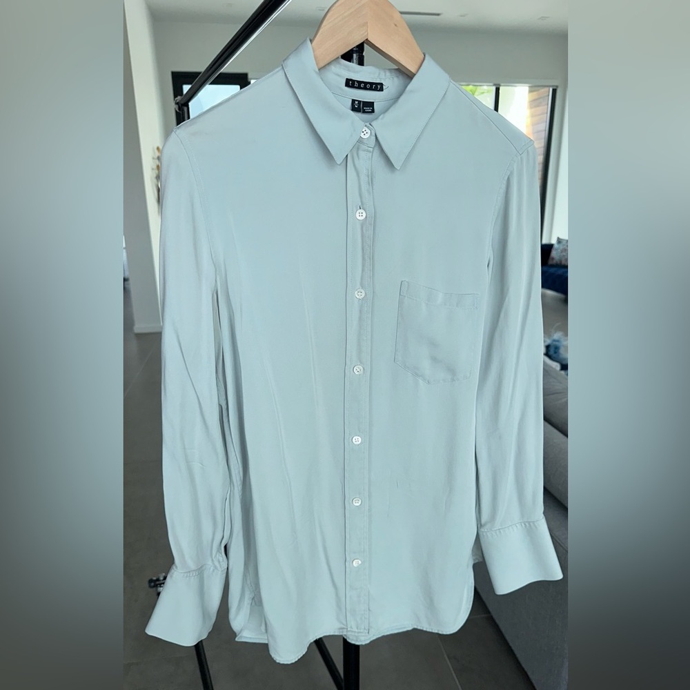 Theory Men's Soft Blue Button Down Shirt
